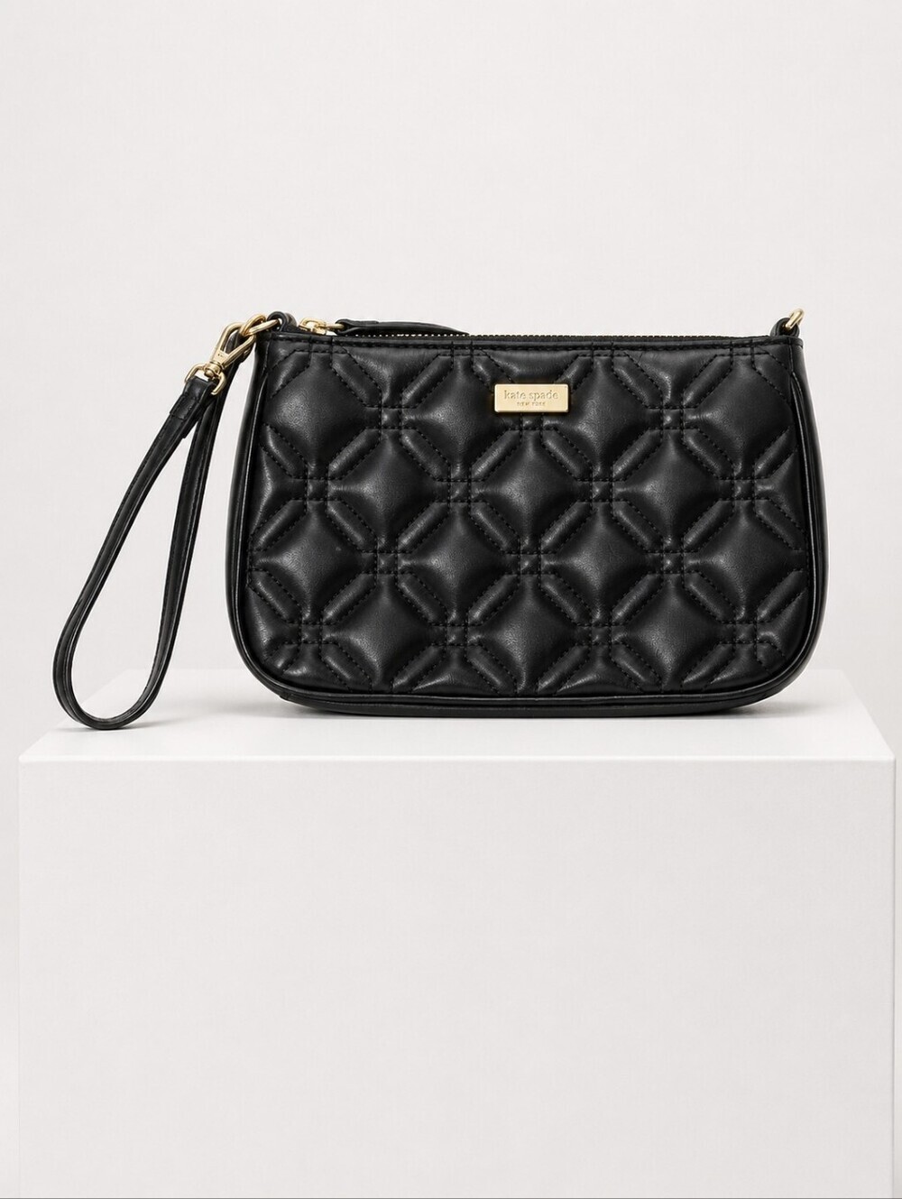 Kate Spade Astor Court Black Quilted Leather Wristlet Clutch Zip Pouch